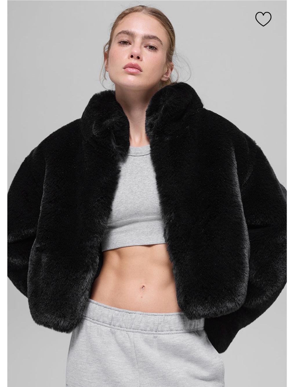 ALO Yoga Faux Fur Allure- Black Plush Cropped Jacket with zipper pockets!